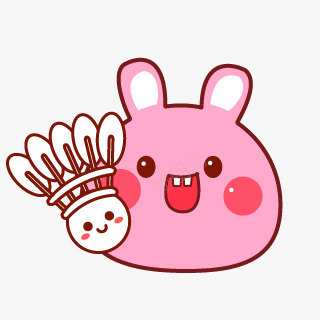 兔子png素材卡通红兔子羽毛球图标图标