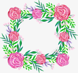 粉色手绘蔷薇花环素材