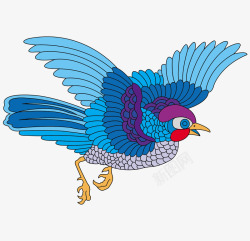漂亮蓝色羽毛传统绘画飞鸟矢量图素材