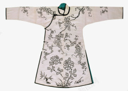 清朝刺绣旗袍清代女子白色绣花服饰高清图片