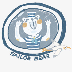 手绘海军熊徽章图素材
