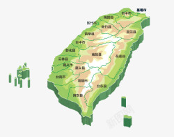 中国立体地图绿色立体台湾地图高清图片