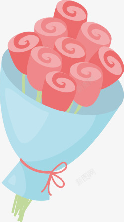 粉红色卡通玫瑰花束矢量图素材