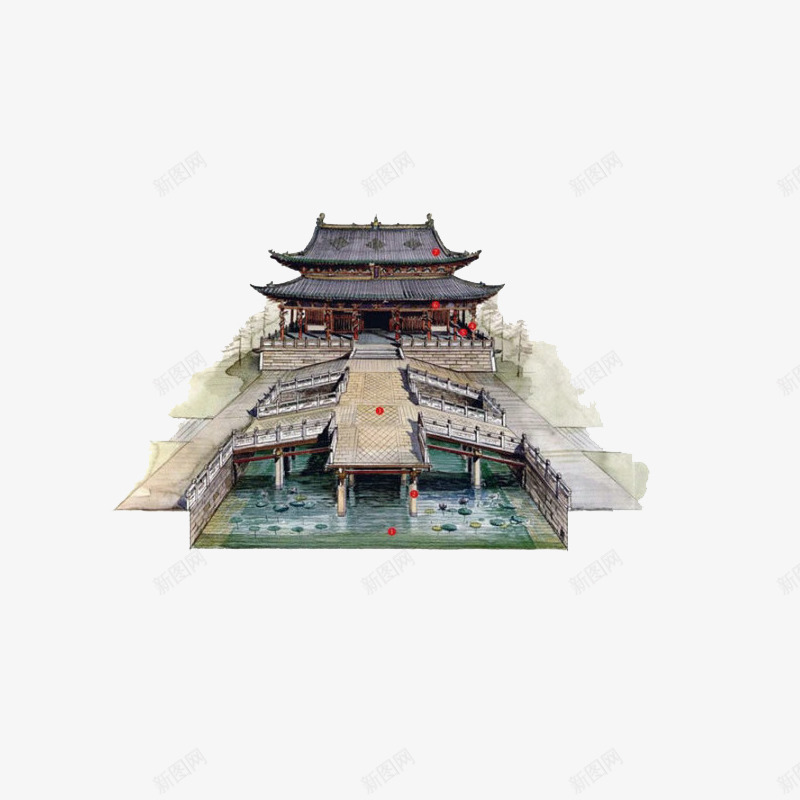 中国建筑水墨画png免抠素材_88icon https://88icon.com 中国 古风 城池 建筑 水墨