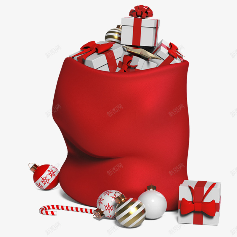 圣诞礼物袋图png免抠素材_88icon https://88icon.com 卡通礼盒 卡通装饰 圣诞节 红色袋子 装饰球 西方节日