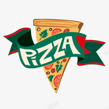 手绘水墨风一片披萨pizza卡通手绘风西餐图标图标