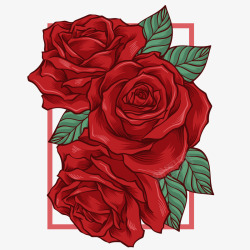 红色手绘玫瑰花矢量图素材