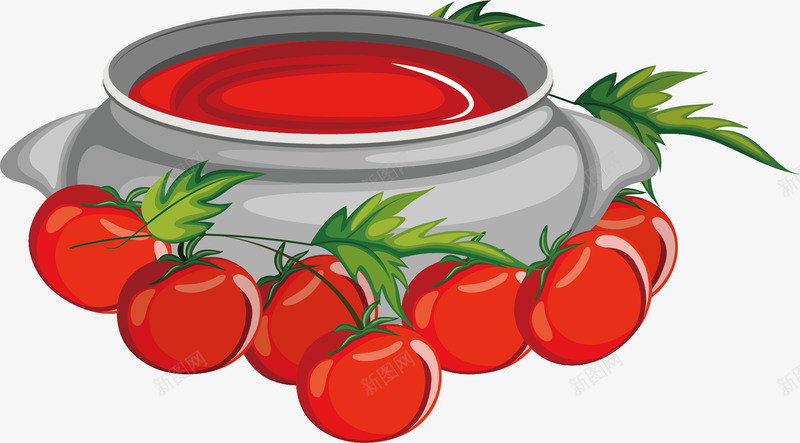番茄酱png免抠素材_88icon https://88icon.com 卡通手绘 叶子 水彩 番茄酱 红色番茄 蔬菜 西红柿