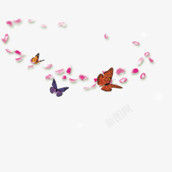 蝴蝶和花瓣飞舞的图素材