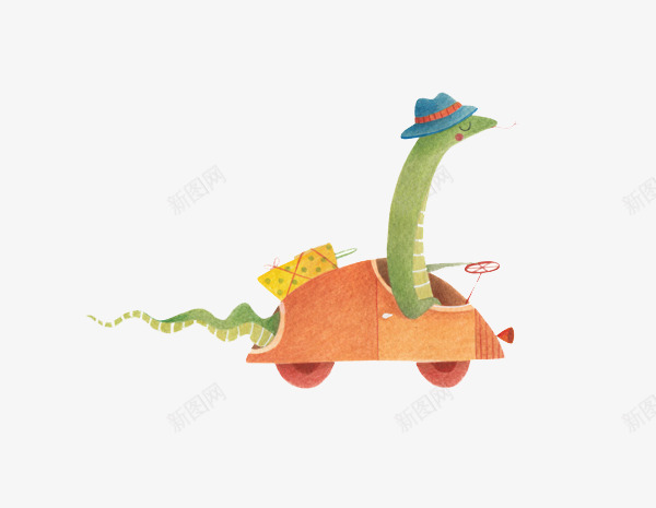 开着小汽车的蛇png免抠素材_88icon https://88icon.com 创意设计 卡片封面 手绘插画