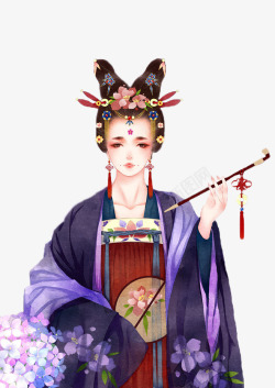 古代中国风古典后宫美女水彩手绘素材