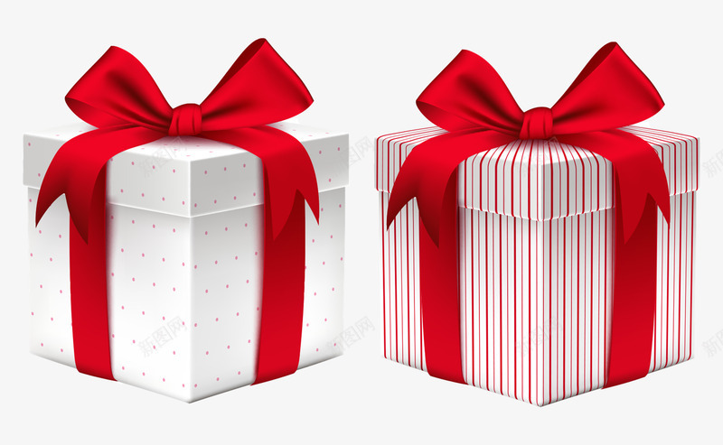 手绘立体白色红色礼物盒png免抠素材_88icon https://88icon.com 白色点点礼物盒 矩形盒子 红白相间礼物盒 红色蝴蝶结礼物盒