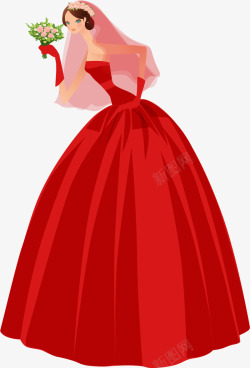 红裙美丽捧花新娘素材