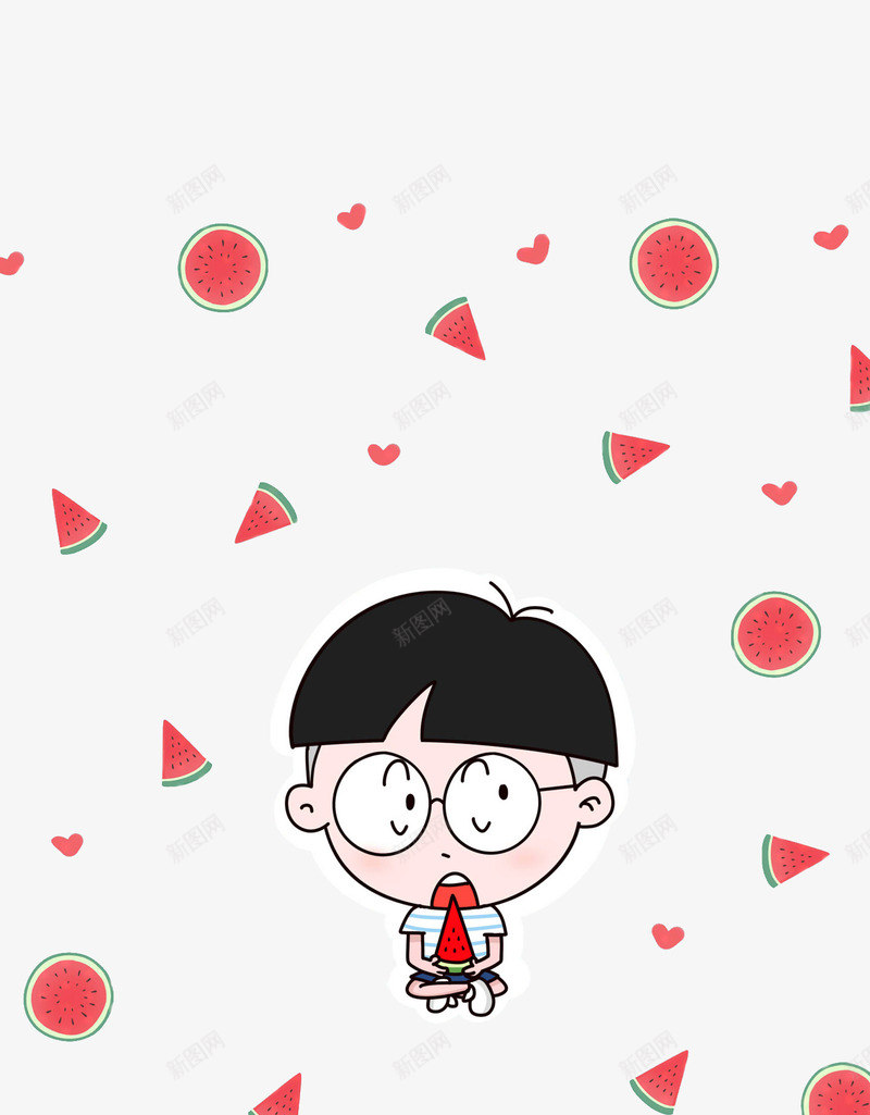 吃西瓜的男孩psd免抠素材_88icon https://88icon.com 卡通 男孩 红色 西瓜