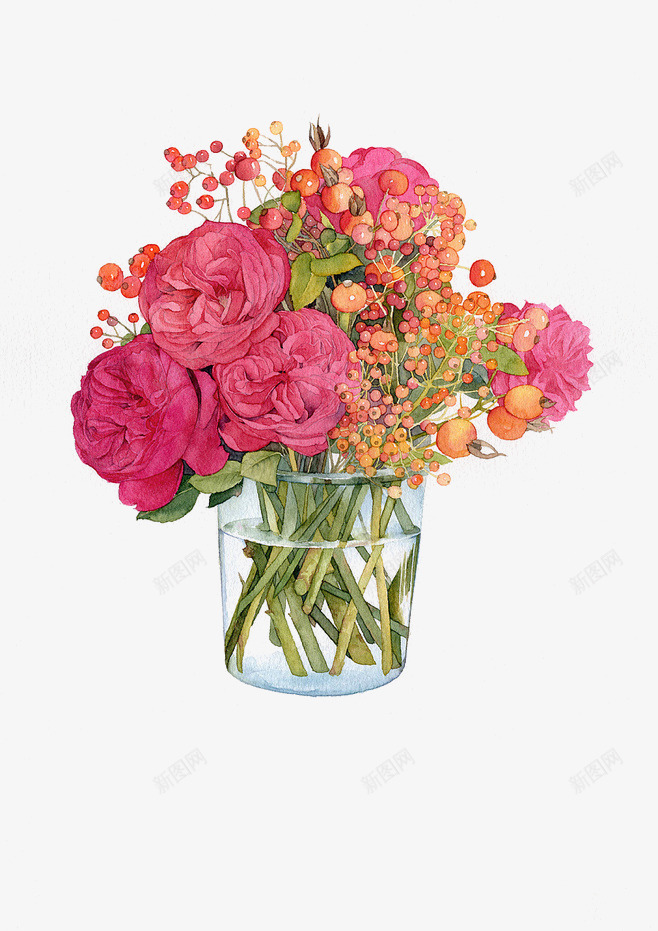 玻璃瓶中的玫瑰png免抠素材_88icon https://88icon.com 插花 植物元素 玫瑰花 红色 背景装饰 花瓶 鲜花