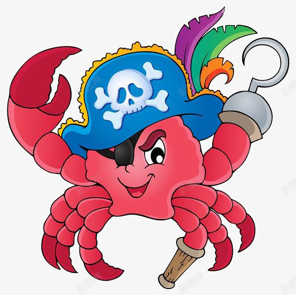 卡通海盗螃蟹png免抠素材_88icon https://88icon.com 卡通 帽子 海盗 羽毛 螃蟹
