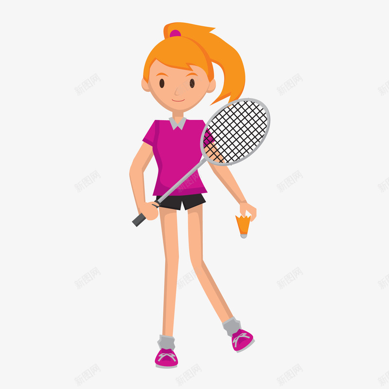 卡通羽毛球女孩矢量图ai免抠素材_88icon https://88icon.com 比赛 羽毛球 运动人物 运动员 锻炼身体 矢量图