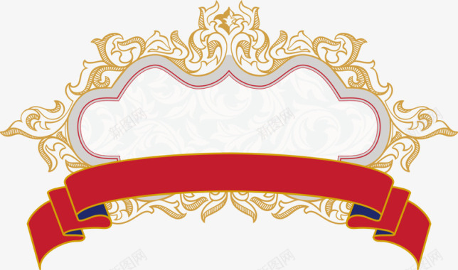 复古风婚礼logo素材红色丝带与花纹矢量图图标图标