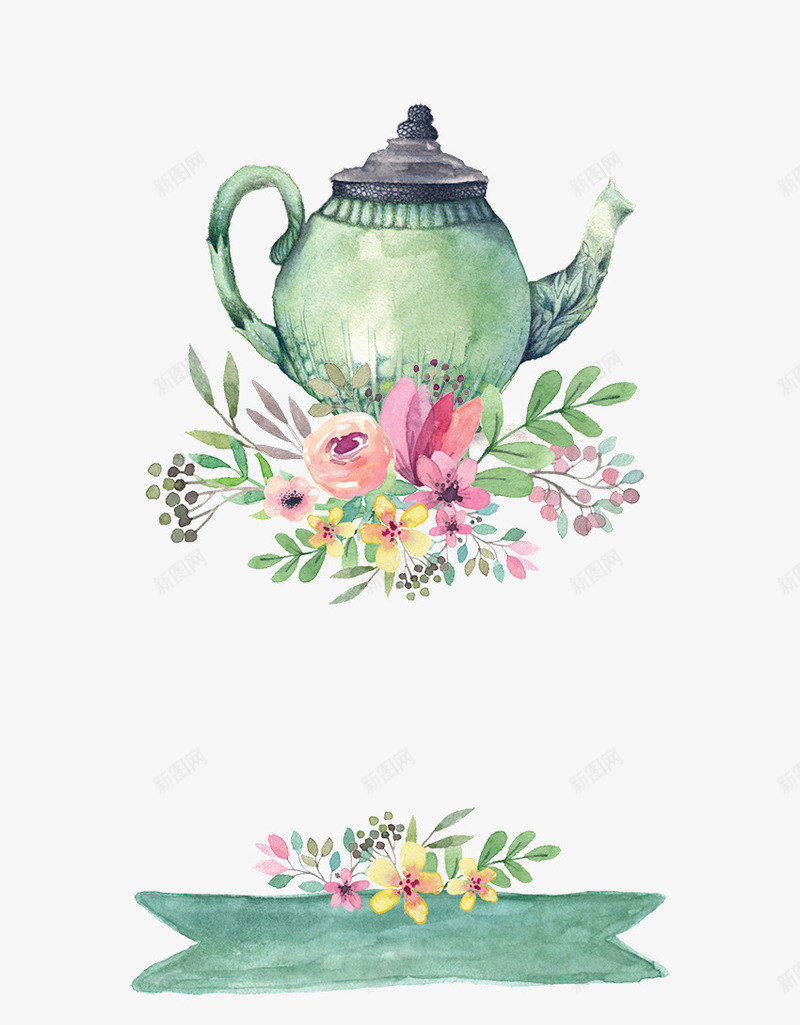 蓝色手绘油画茶壶古风花卉png免抠素材_88icon https://88icon.com 古风 油画 花卉 茶壶 蓝色