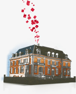 红色碎片英国别墅海报背景素材