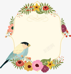 鸟儿花卉装饰文本框矢量图素材