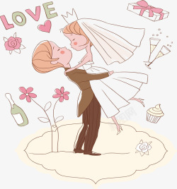 粉色婚礼插画爱情树素材