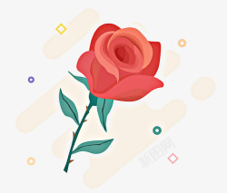 卡通手绘红色玫瑰花素材