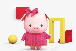 小门粉色穿毛衣立体小猪高清图片