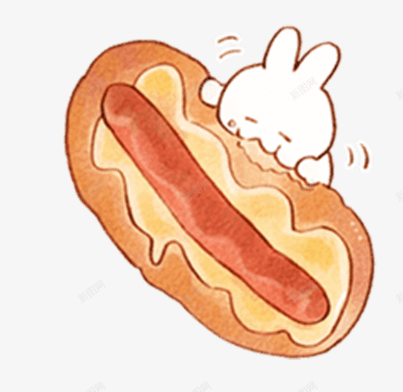 吃面包的吃货兔子png免抠素材_88icon https://88icon.com 兔子 卡通 可爱 吃货 啃东西 手绘 香肠夹心 香肠面包 黄油