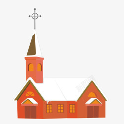 卡通西式积雪房屋教堂素材
