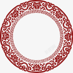 红色花纹中国风圆形装饰素材