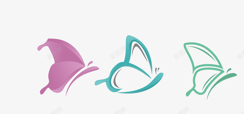 彩色光效蝴蝶彩色三款简笔蝴蝶logo矢量图图标图标