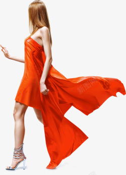 摄影人物橙色裙子的美女素材