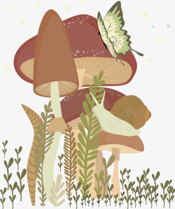 仙境手绘蘑菇插画矢量图素材
