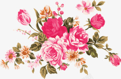 粉色手绘中式花朵植物素材
