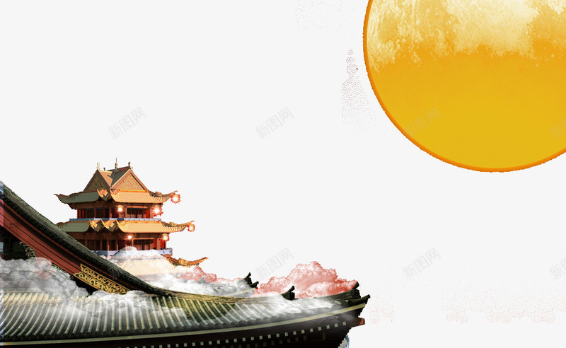 建筑png免抠素材_88icon https://88icon.com 中国风 中式 传统 古建筑 月亮
