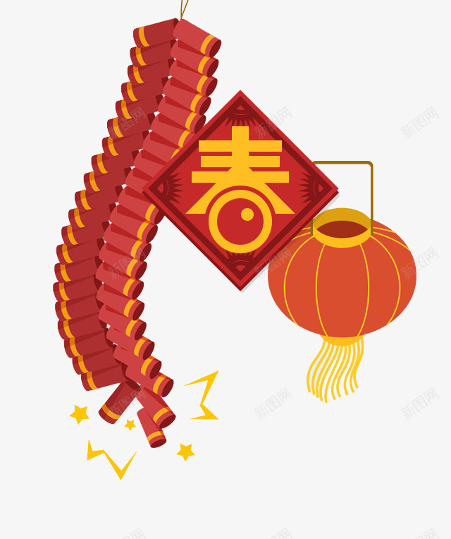 春png免抠素材_88icon https://88icon.com 喜庆 新年 春联 灯笼 红色 节日 装饰 鞭炮