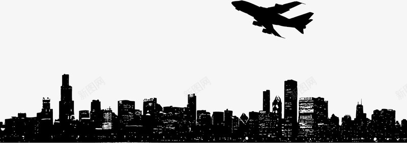 城市剪影和飞机png免抠素材_88icon https://88icon.com 剪影 城市 飞机 高楼