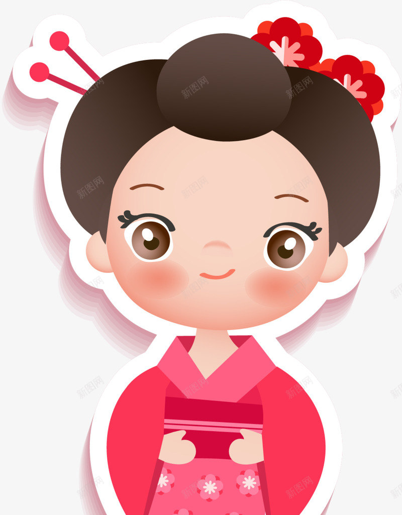 卡通和服美女贴纸png免抠素材_88icon https://88icon.com 卡通美丽 卡通贴纸 和服美女 害羞 开心 美女贴纸