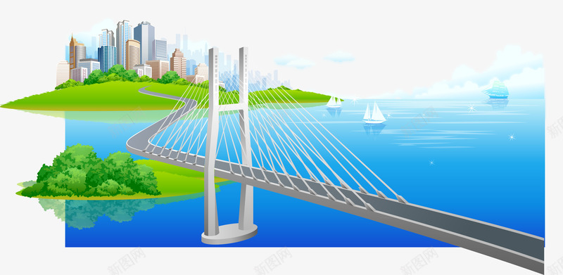 城市桥梁png免抠素材_88icon https://88icon.com 桥梁 桥梁素材 沿海城市 矢量卡通沿海城市 矢量大海 矢量沿海城市 矢量素材 矢量青色城市素材