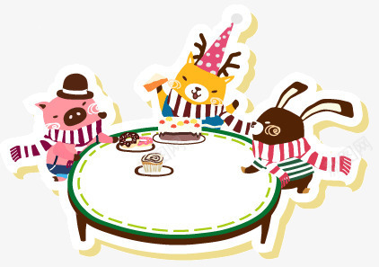 卡通动物的生日聚会png免抠素材_88icon https://88icon.com 三角拉旗 儿童剪贴画 兔子 剪贴画 派对 猪 猫 生日 生日礼帽 蛋糕