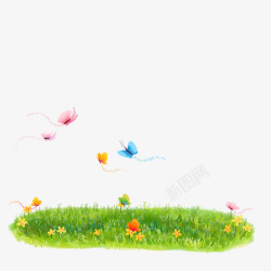 绿色草地上飞舞的彩色蝴蝶素材