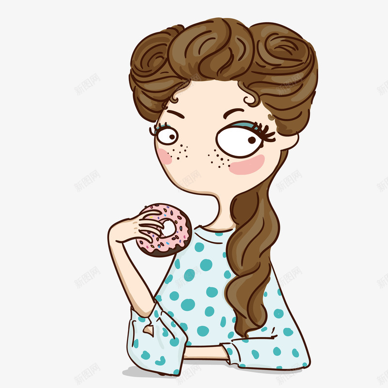 吃甜甜圈的女孩简图png免抠素材_88icon https://88icon.com 动漫人物 卡通 手绘图 甜甜圈 美女 长发 零食