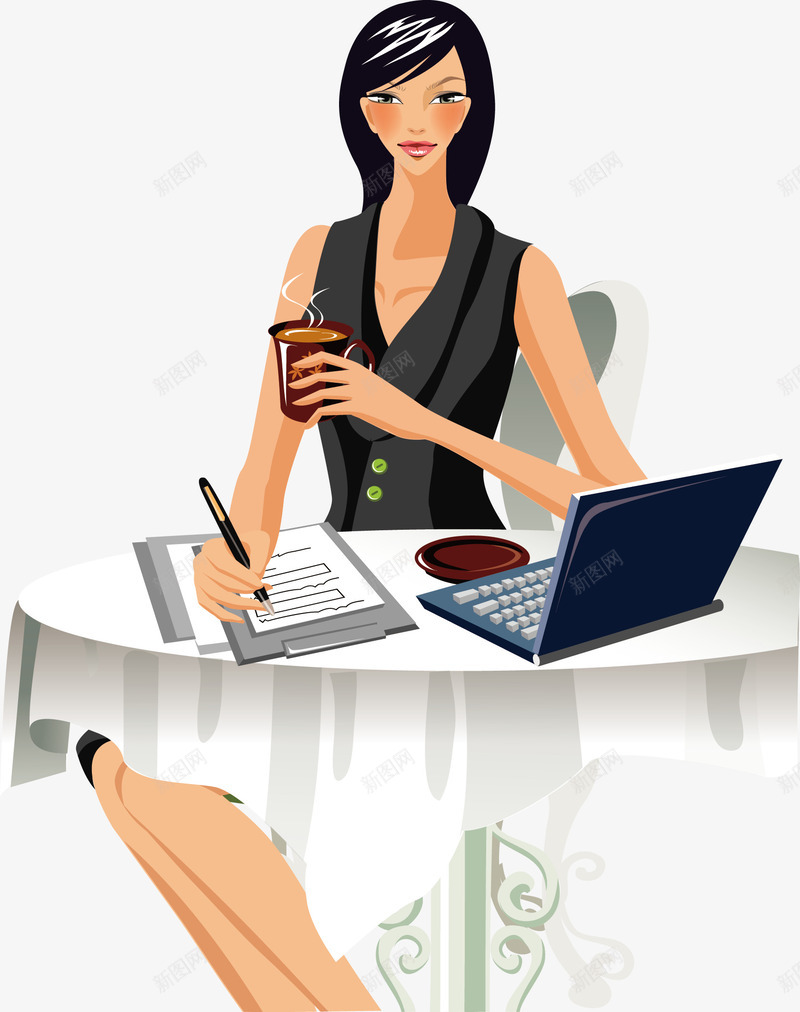 正在一边喝咖啡一边办公的商务女png免抠素材_88icon https://88icon.com 办公 商务 女人 女强人 工作 成功美女