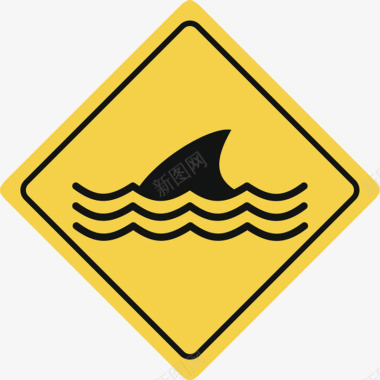 鲨鱼三角形黄色警告牌实物图标图标