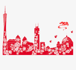 中国风城市剪纸剪影素材