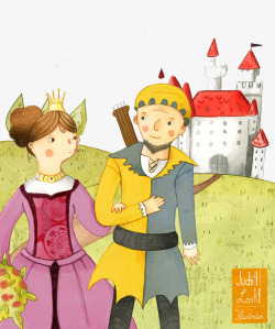 手绘王子和公主城堡素材