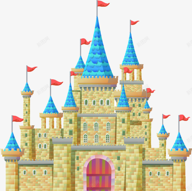 梦幻城堡png免抠素材_88icon https://88icon.com 卡通城堡 城堡 旗帜 梦幻 砖墙 窗户 童话 红旗 蓝色 蓝顶城堡