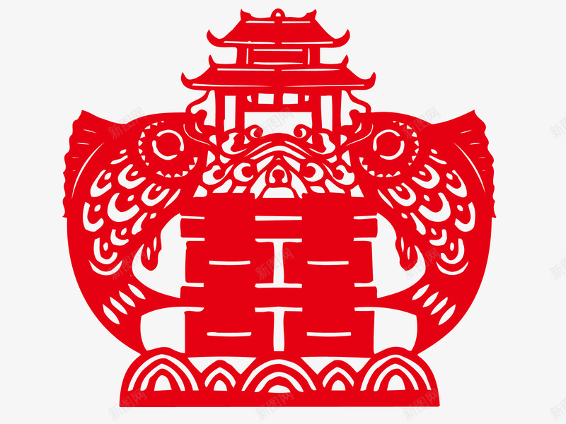 中国风花样艺术喜字鲤鱼剪纸矢量图ai免抠素材_88icon https://88icon.com 中国风 婚庆 红色 红色喜庆 花样喜字 鲤鱼剪纸 矢量图