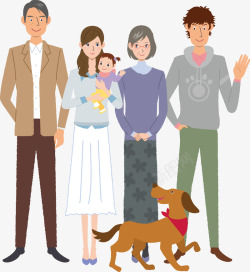 卡通版的家人和小狗素材